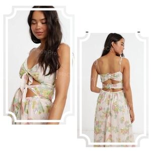 FOR LOVE AND LEMONS LOUISA DOUBLE TIE FRONT FLORAL SEQUIN MAXI DRESS SIZE LARGE